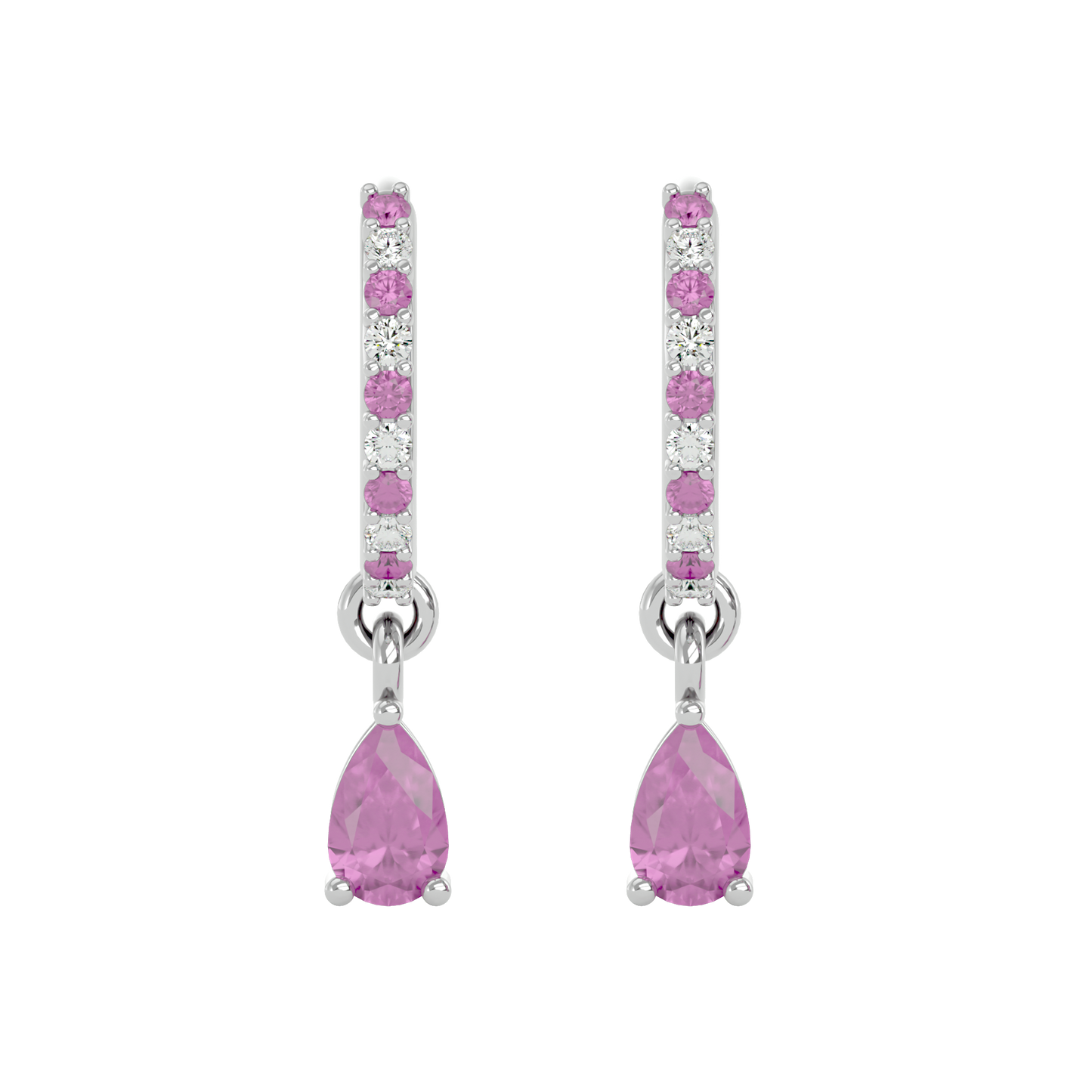 925 Silver Pink Tourmaline & CZ Huggies