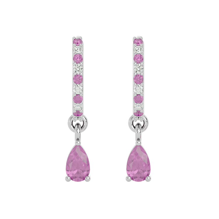 925 Silver Pink Tourmaline & CZ Huggies