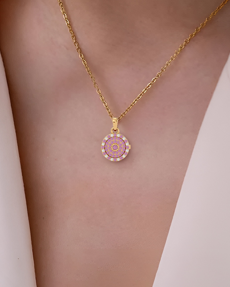 925 Gold Pink Tourmaline CZ Locket