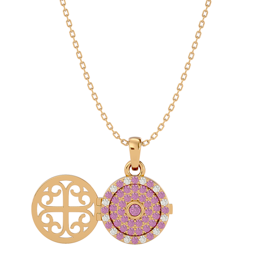 925 Gold Pink Tourmaline CZ Locket