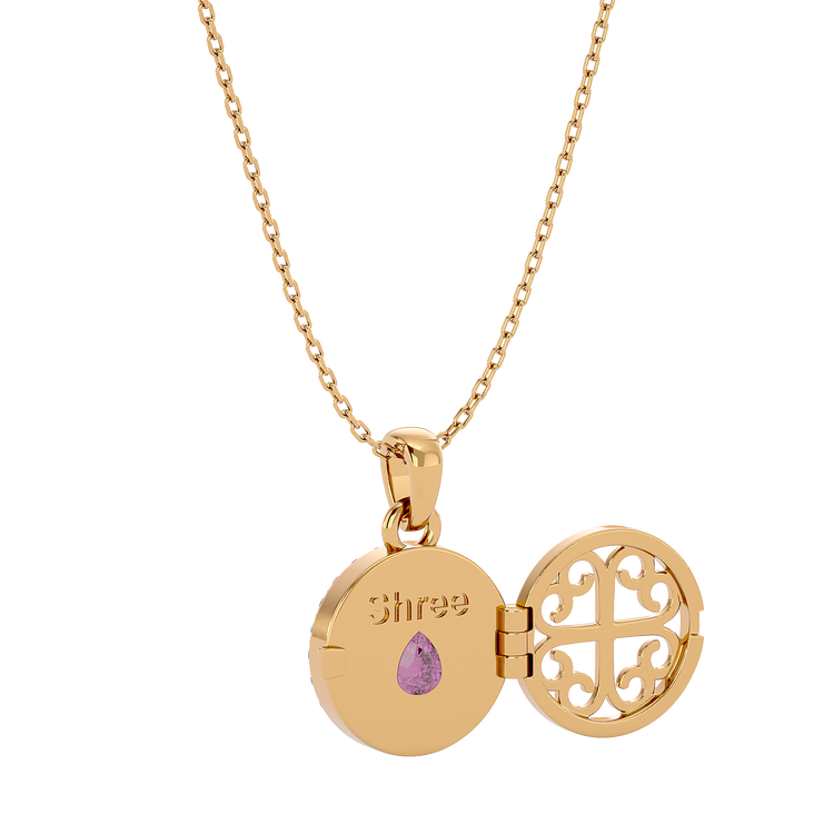 925 Gold Pink Tourmaline CZ Locket