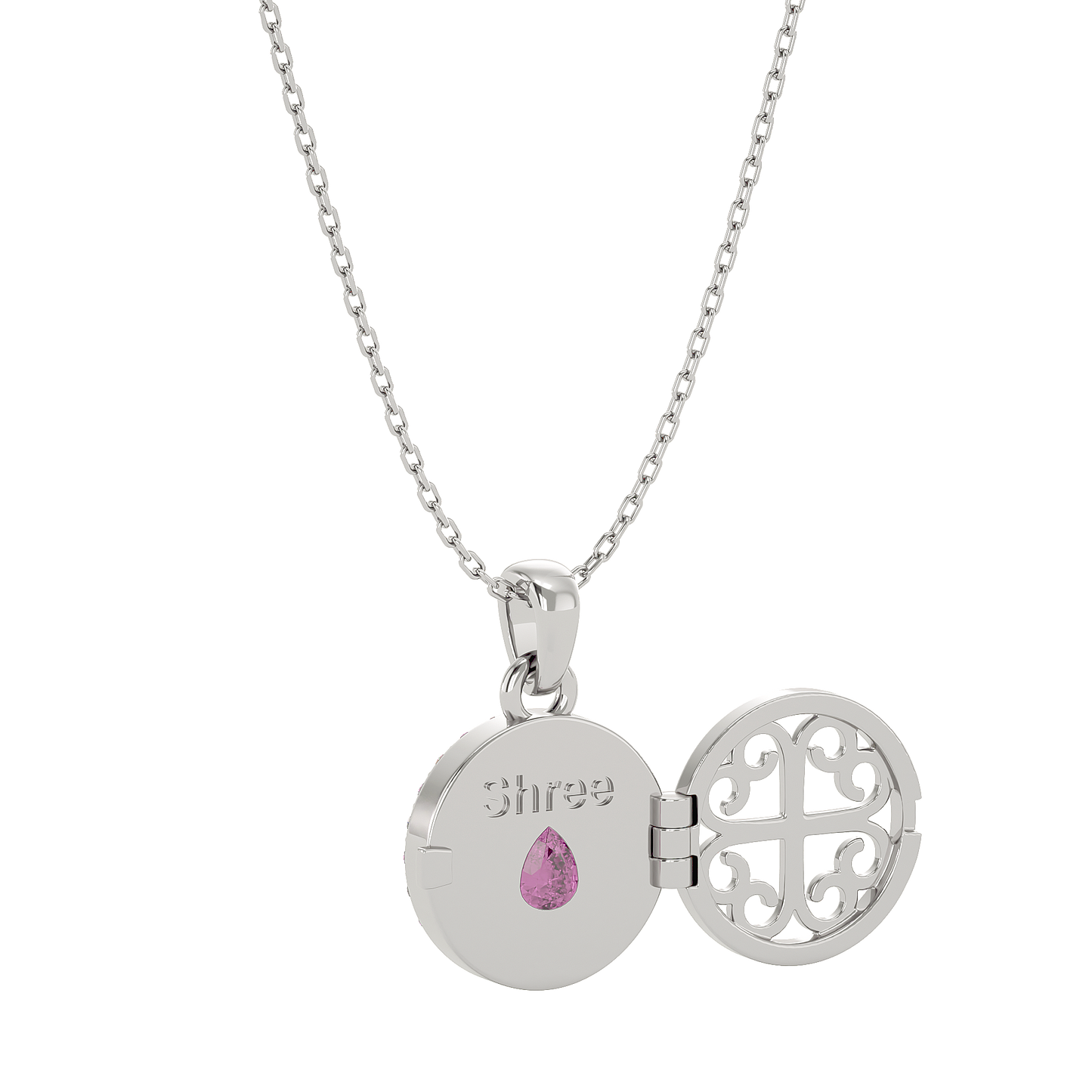 925 Silver Pink Tourmaline CZ Locket