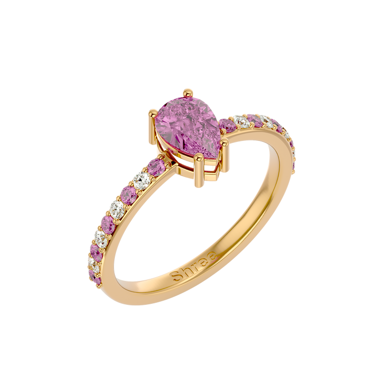 925 Gold Pink Tourmaline & CZ Ring
