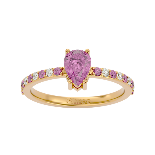 925 Gold Pink Tourmaline & CZ Ring