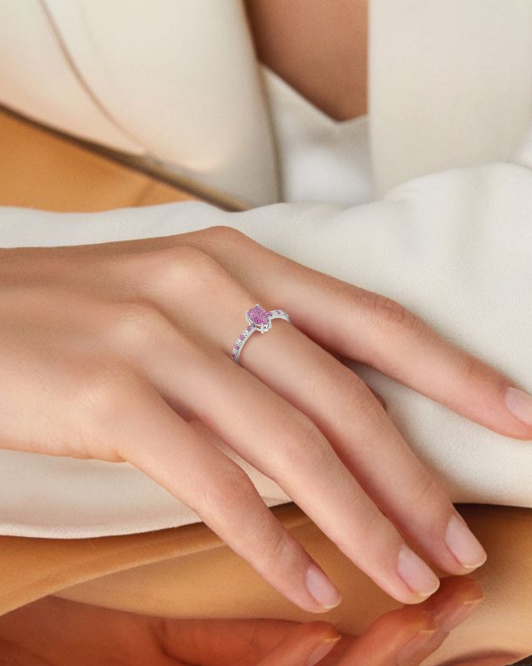 925 Silver Pink Tourmaline & CZ Ring