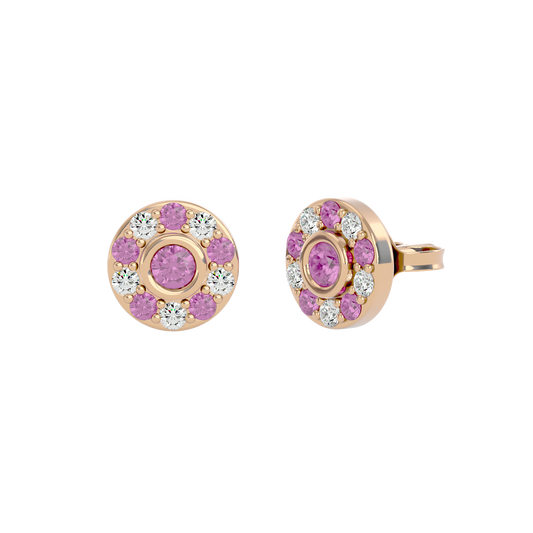 925 Gold Pink Tourmaline & CZ Stud