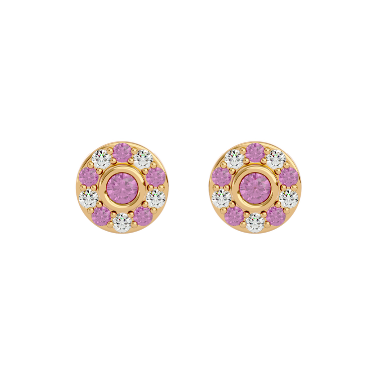 925 Gold Pink Tourmaline & CZ Stud