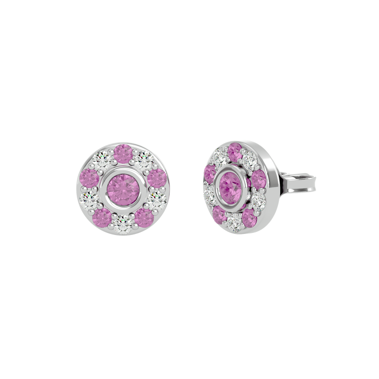 925 Sliver Pink Tourmaline & CZ Stud