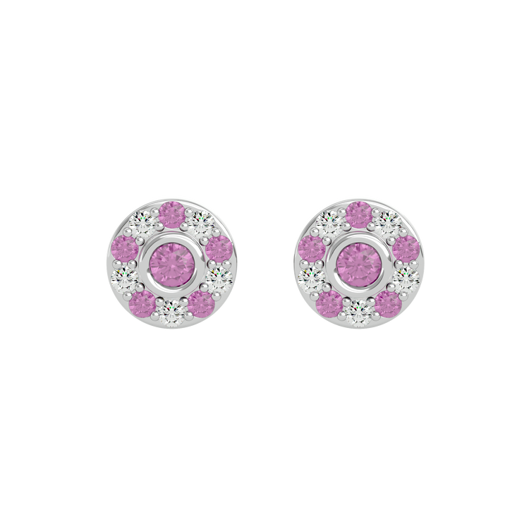925 Sliver Pink Tourmaline & CZ Stud