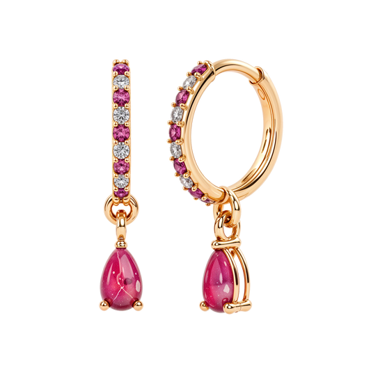 925 Gold Ruby & CZ Huggies