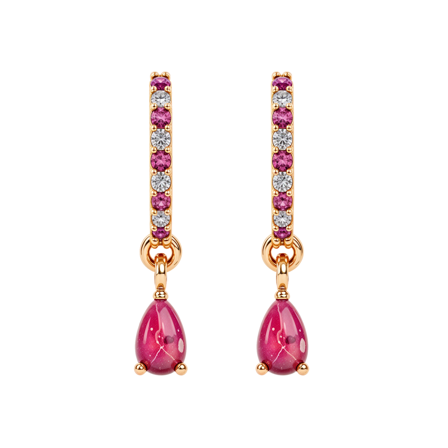 925 Gold Ruby & CZ Huggies