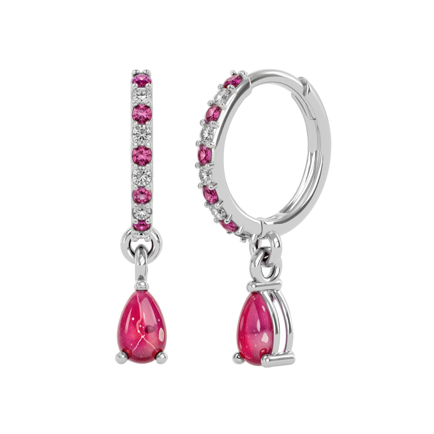 925 Gold Ruby & CZ Huggies