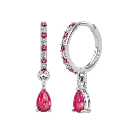 925 Silver Ruby & CZ Huggies