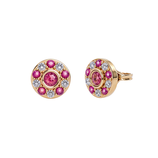 925 Gold Ruby & CZ Stud