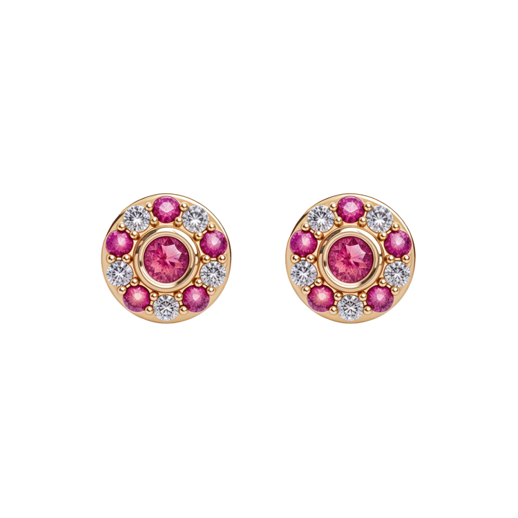 925 Gold Ruby & CZ Stud