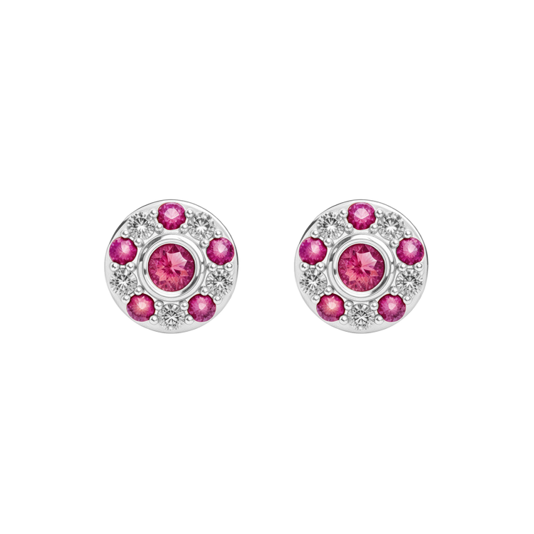 925 Silver Ruby & CZ Stud – Ruby Birthstone Studs UK