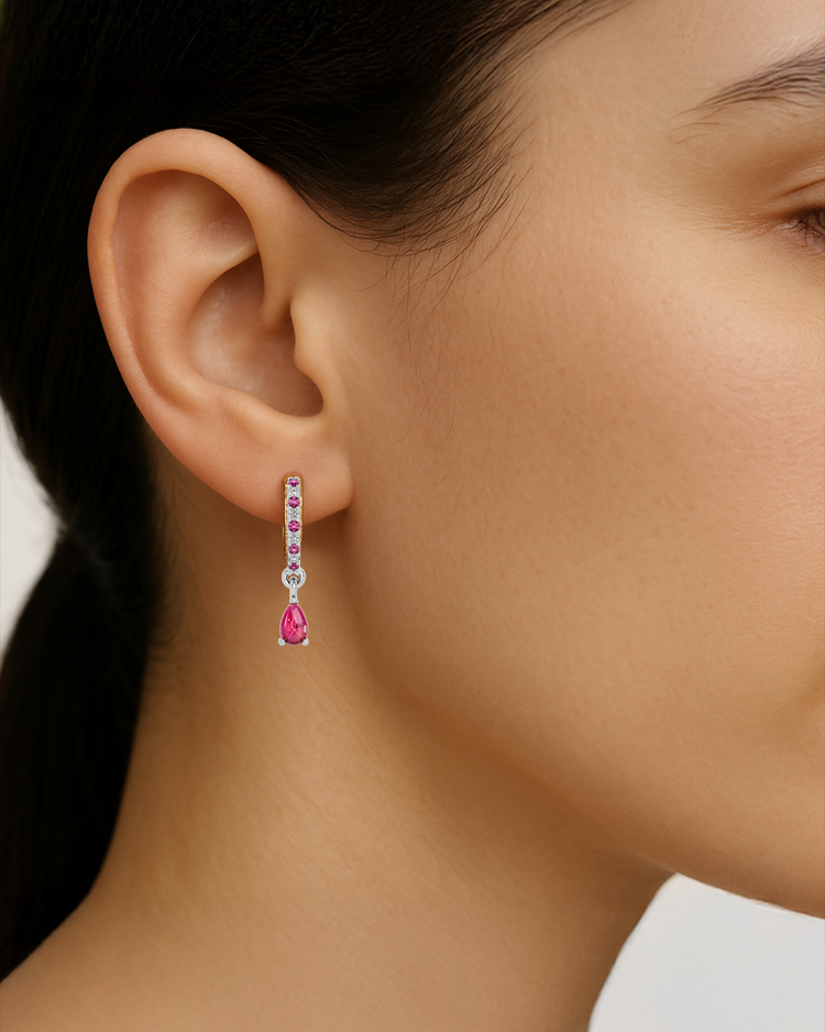 925 Silver Ruby & CZ Huggies