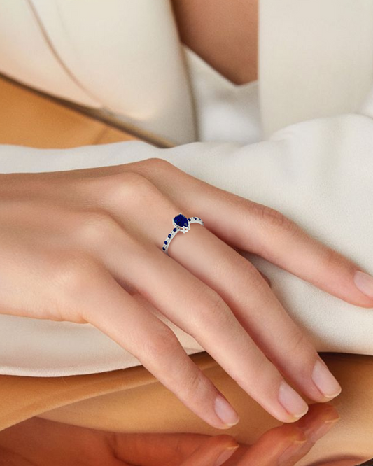 925 Silver Sapphire & CZ Ring