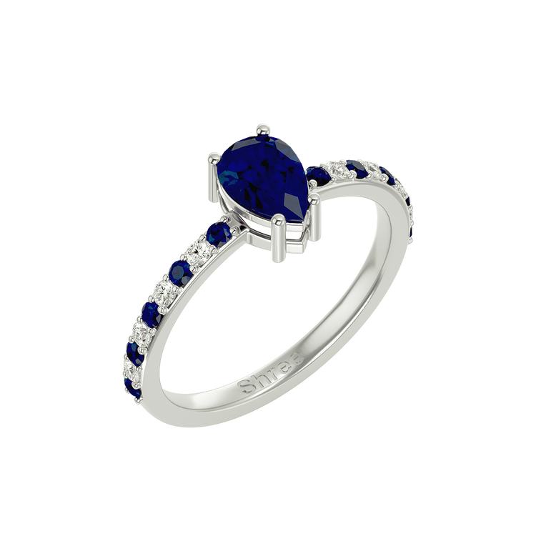 925 Gold Sapphire & CZ Ring