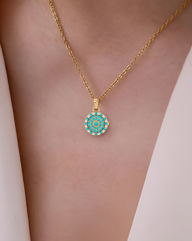 925 Gold Turquoise CZ Locket