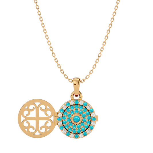 925 Gold Turquoise CZ Locket
