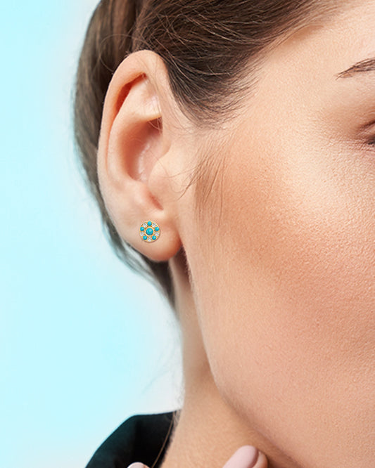 925 Gold Turquoise & CZ Stud