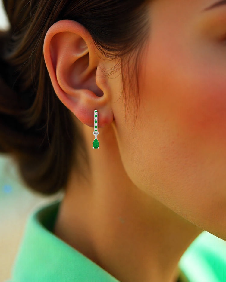 925 Silver Emerald & CZ Huggies