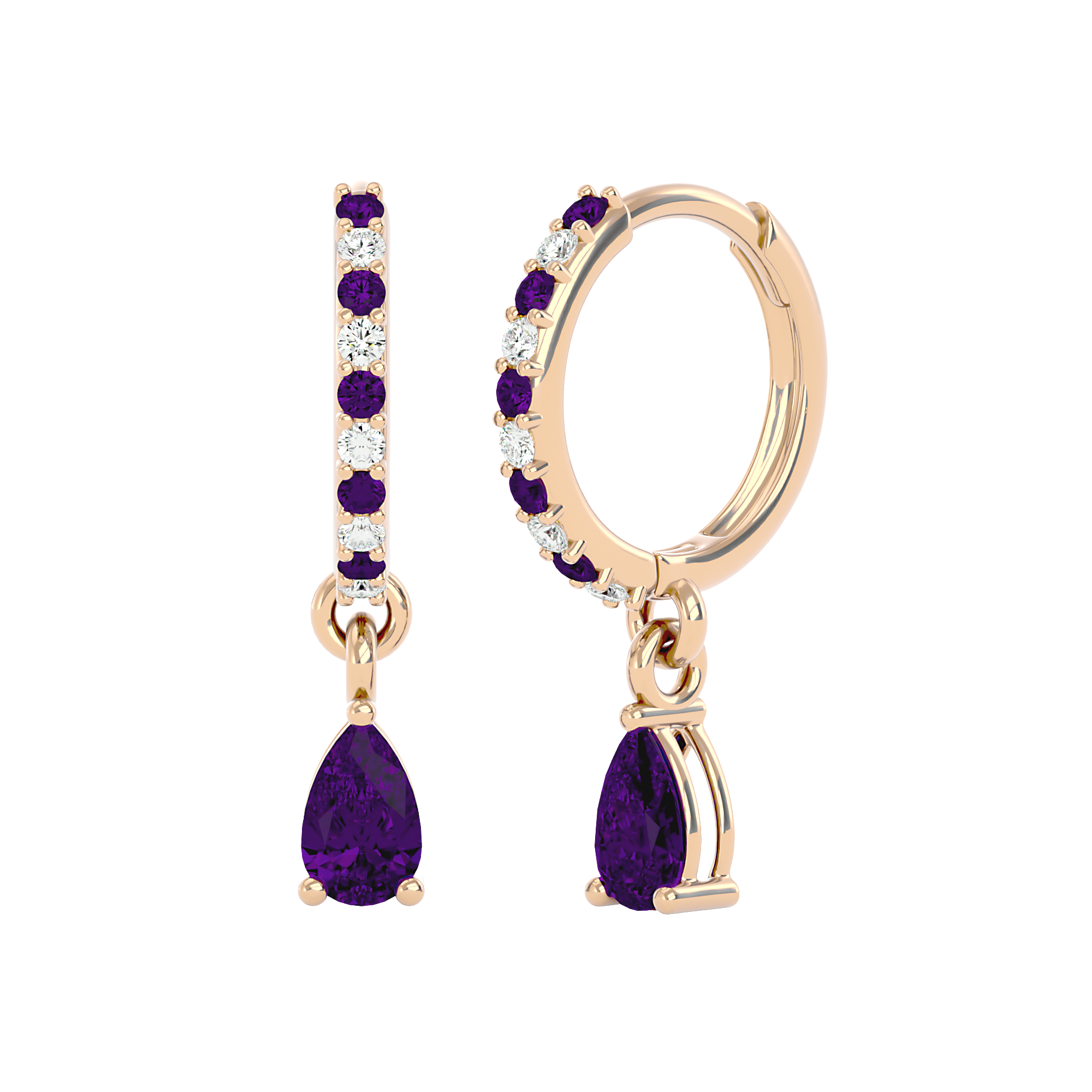 925 Gold Amethyst & CZ Huggies – Amethyst Birthstone Earrings UK