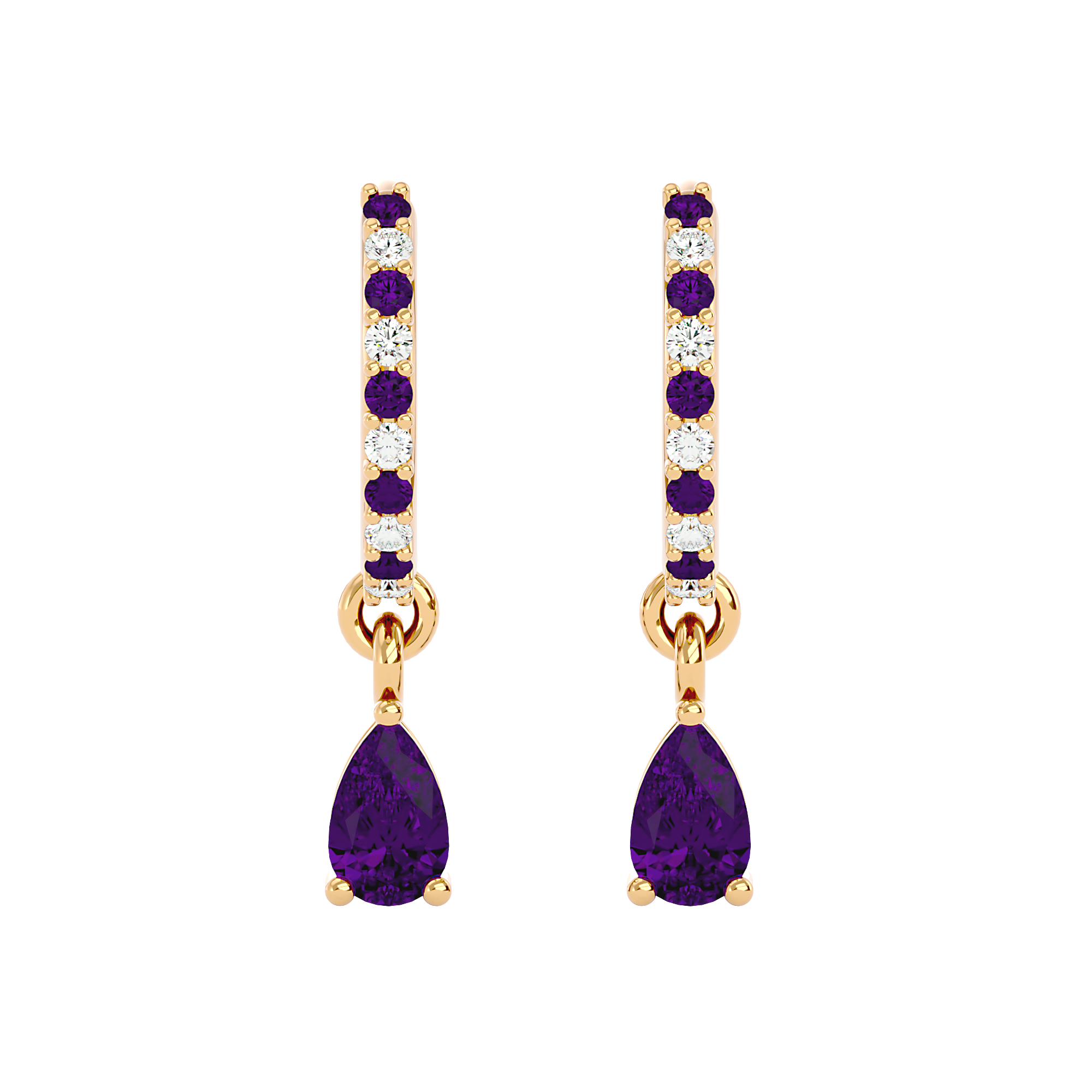 925 Gold Amethyst & CZ Huggies – Amethyst Birthstone Earrings UK