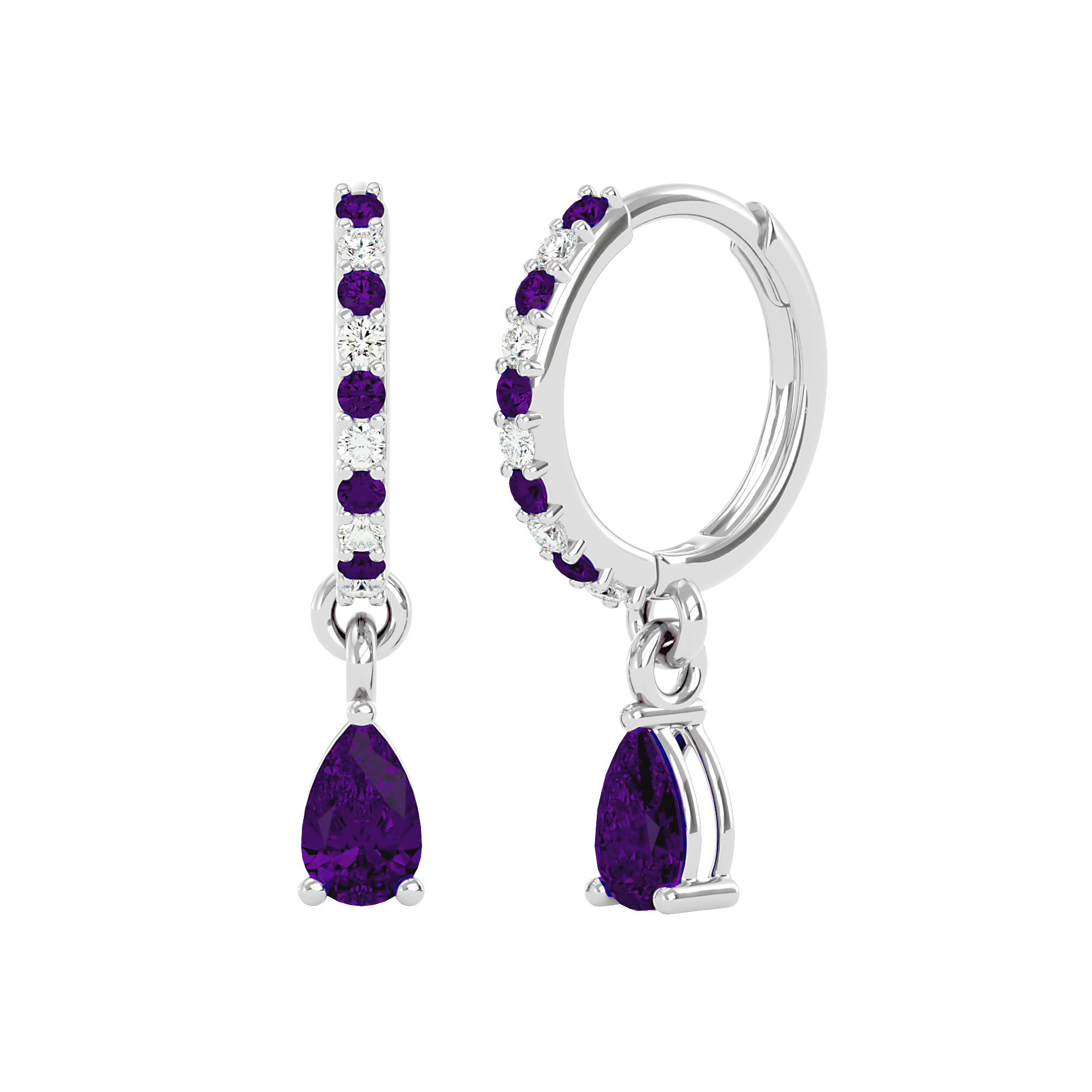 925 Silver Amethyst & CZ Huggies – Amethyst Birthstone Earrings UK