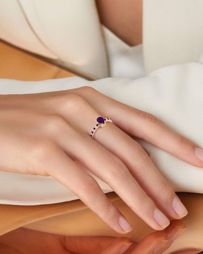 925 Gold Amethyst & CZ Ring