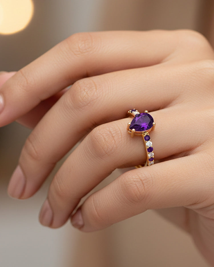 925 Gold Amethyst & CZ Ring