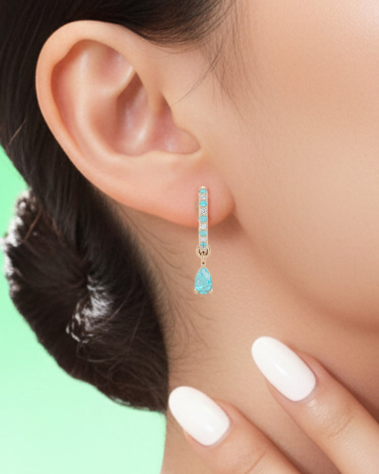 925 Gold Aquamarine & CZ Huggies