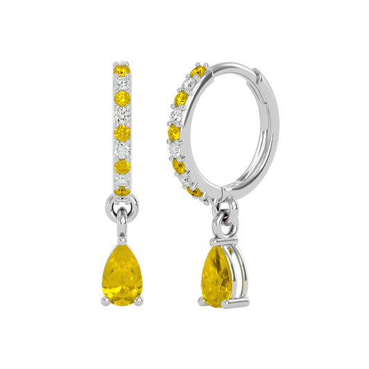 925 Silver Citrine & CZ Huggies