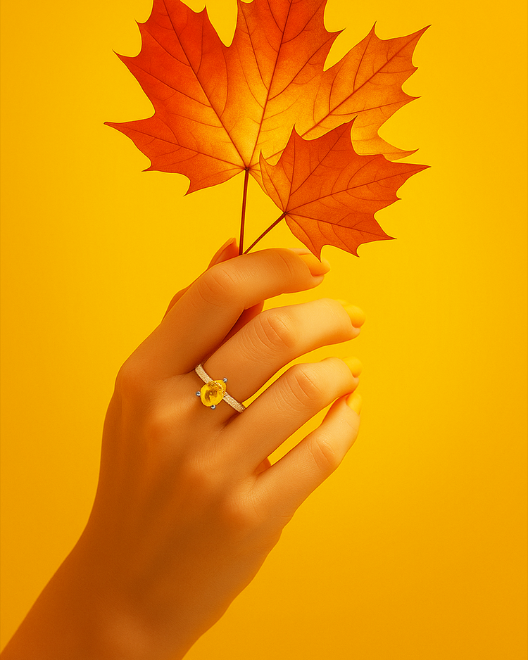 925 Silver Citrine & CZ Ring