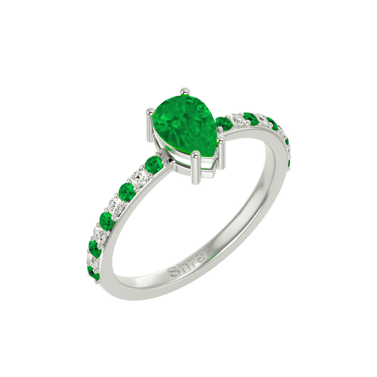 925 Silver Emerald & CZ Ring