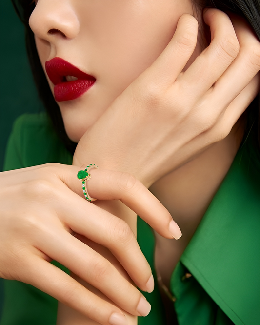 925 Gold Emerald & CZ Ring