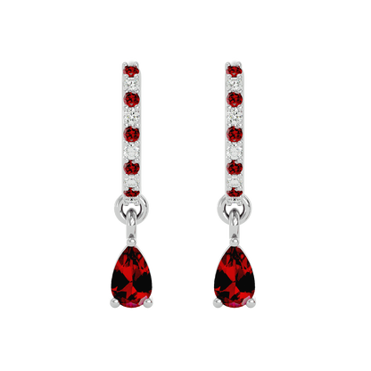 925 Sliver Garnet & CZ Huggies