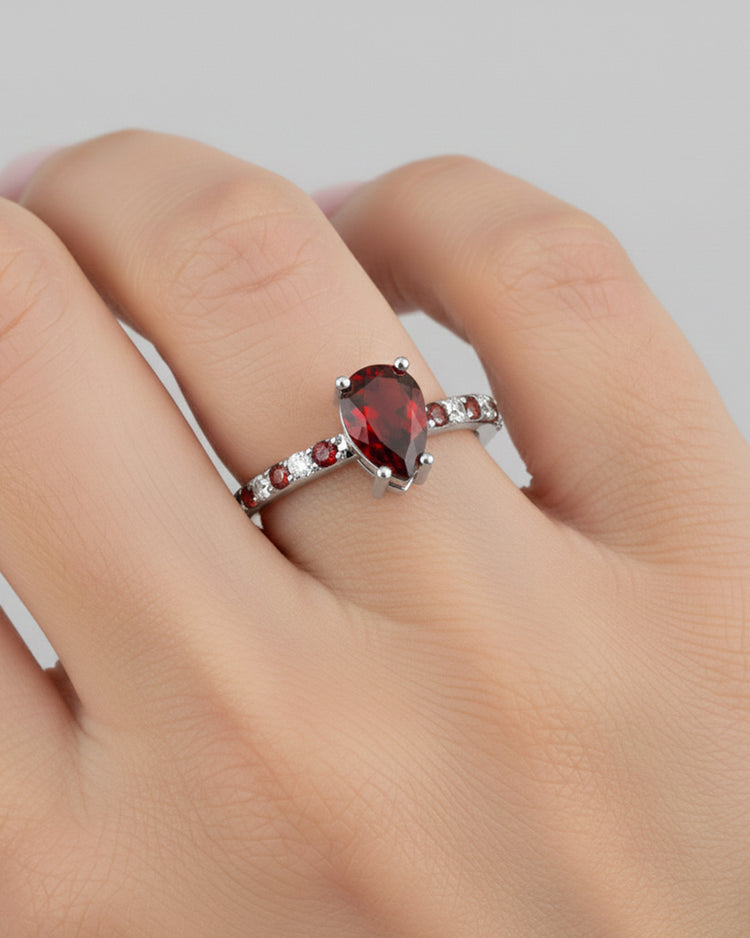 925 Silver Garnet & CZ Ring
