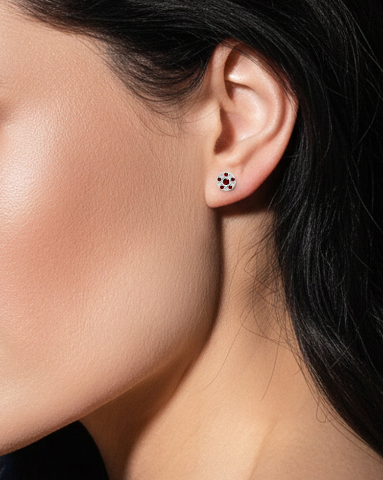 925 Silver Garnet & CZ Stud