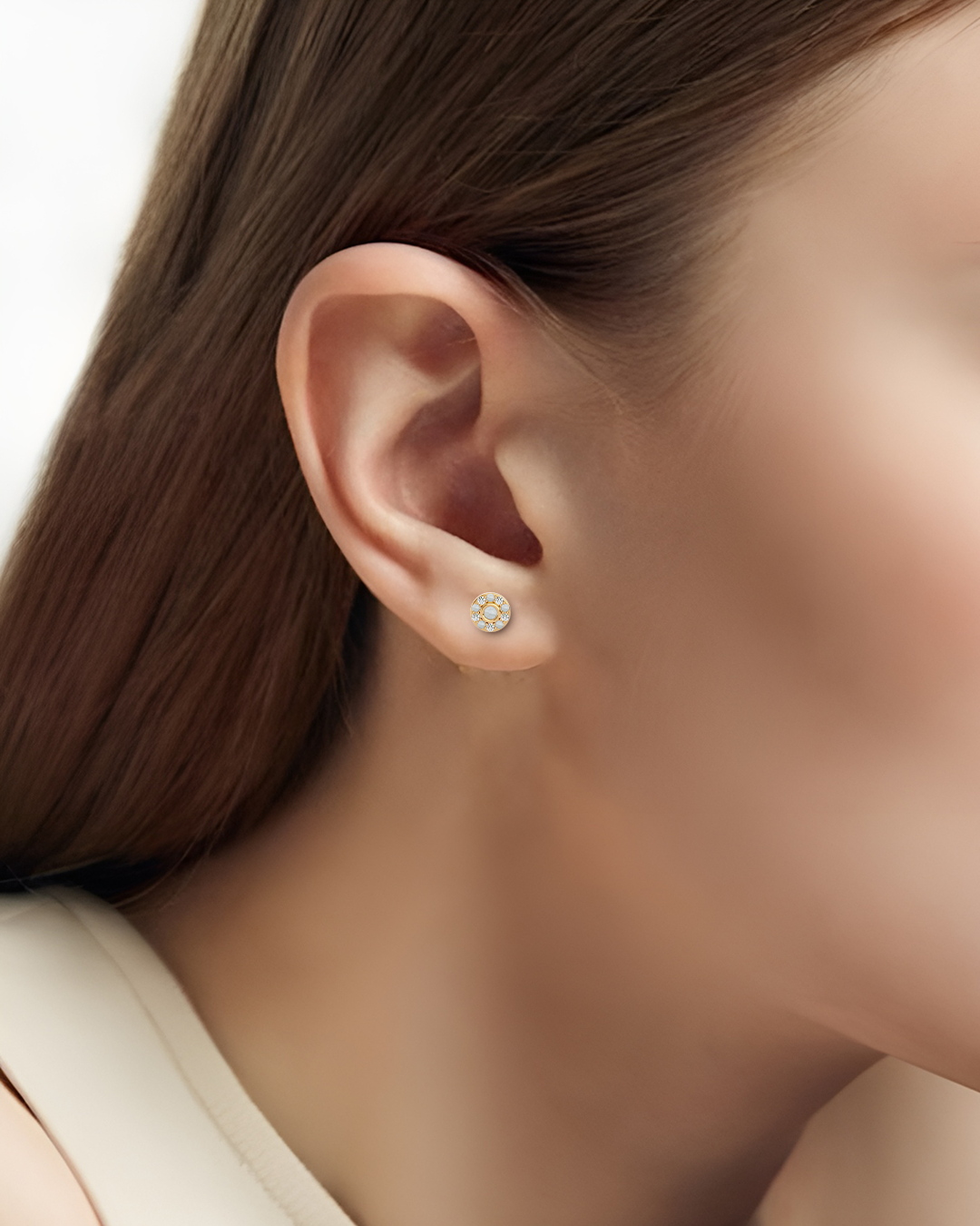 925 Gold Moonstone & CZ Stud