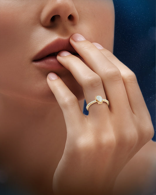 925 Gold Moonstone & CZ Ring