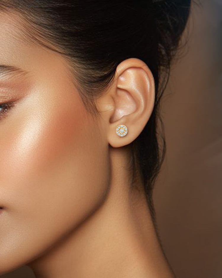 925 Gold Moonstone & CZ Stud