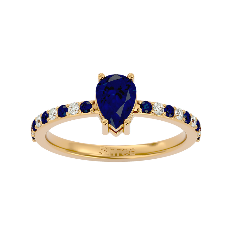 925 Gold Sapphire & CZ Ring