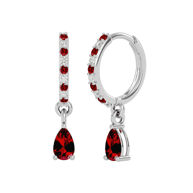925 Gold Garnet & CZ Huggies
