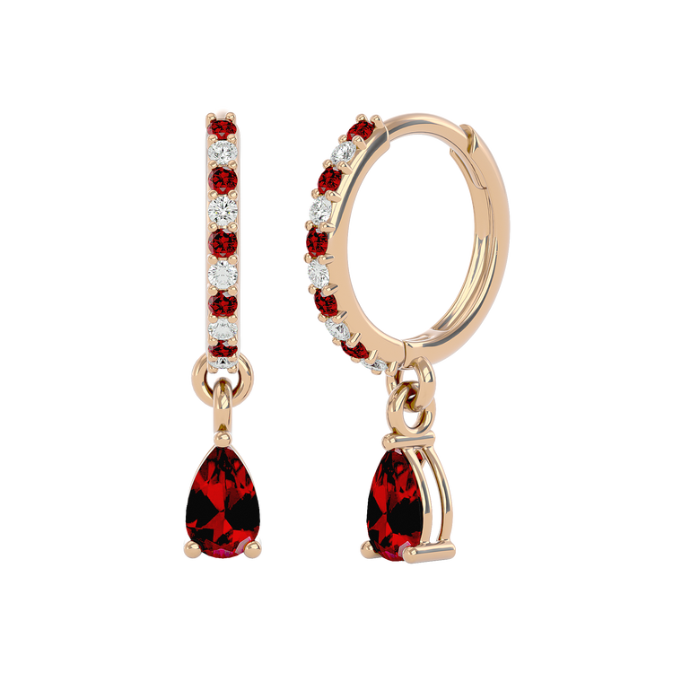 925 Gold Garnet & CZ Huggies