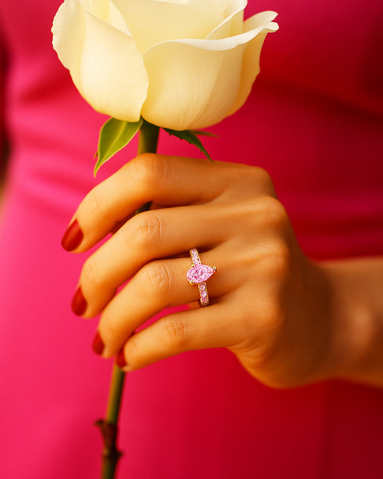 925 Gold Pink Tourmaline & CZ Ring