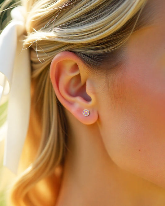 925 Gold Pink Tourmaline & CZ Stud