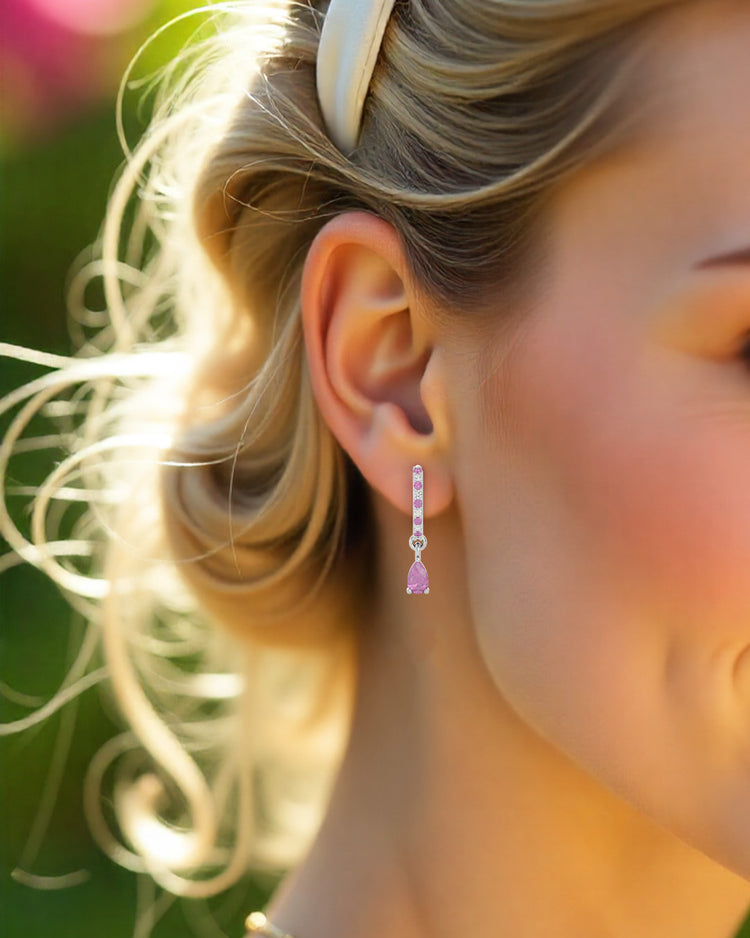 925 Silver Pink Tourmaline & CZ Huggies
