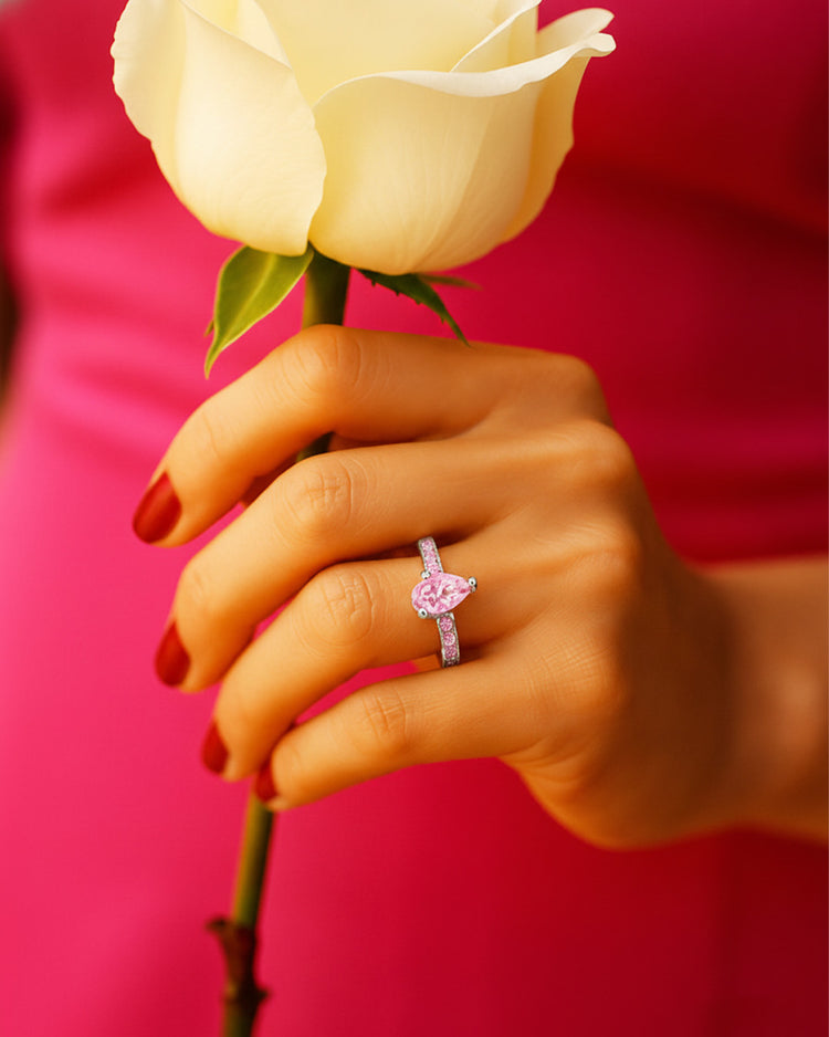 925 Silver Pink Tourmaline & CZ Ring